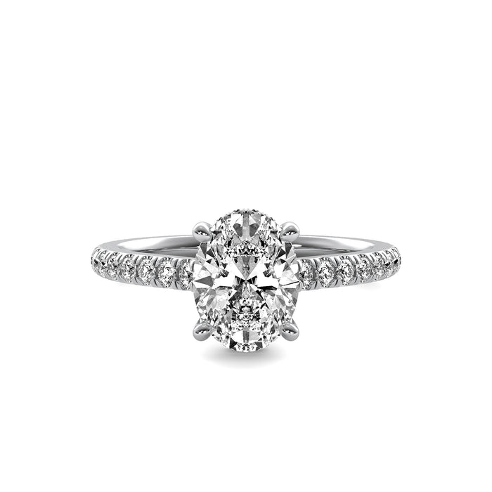 Ines Oval Solitaire with Hidden Halo and Accent Diamonds