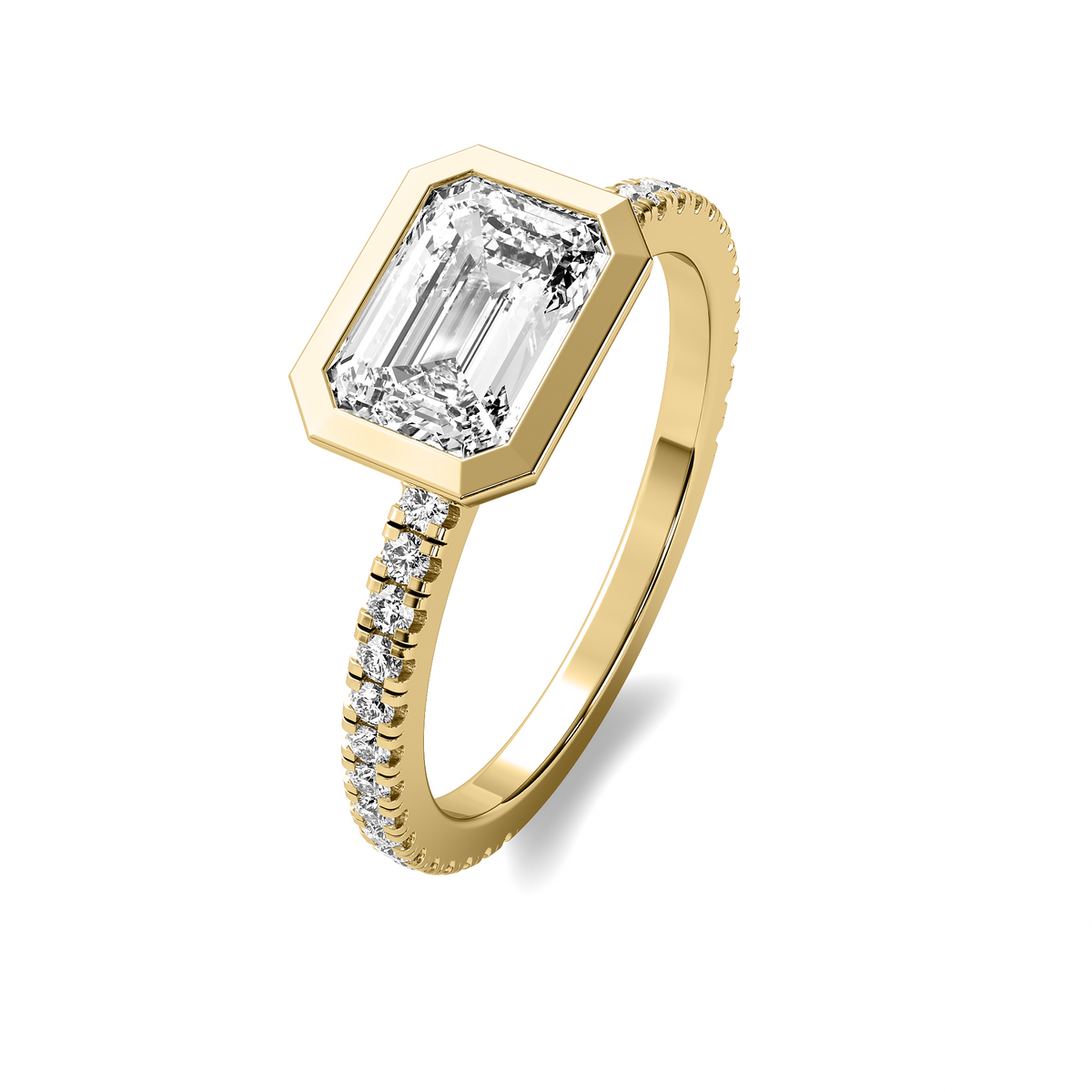 Bezel East West Accent Emerald Diamond Ring