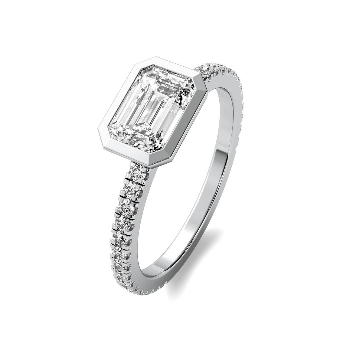 Bezel East West Accent Emerald Diamond Ring