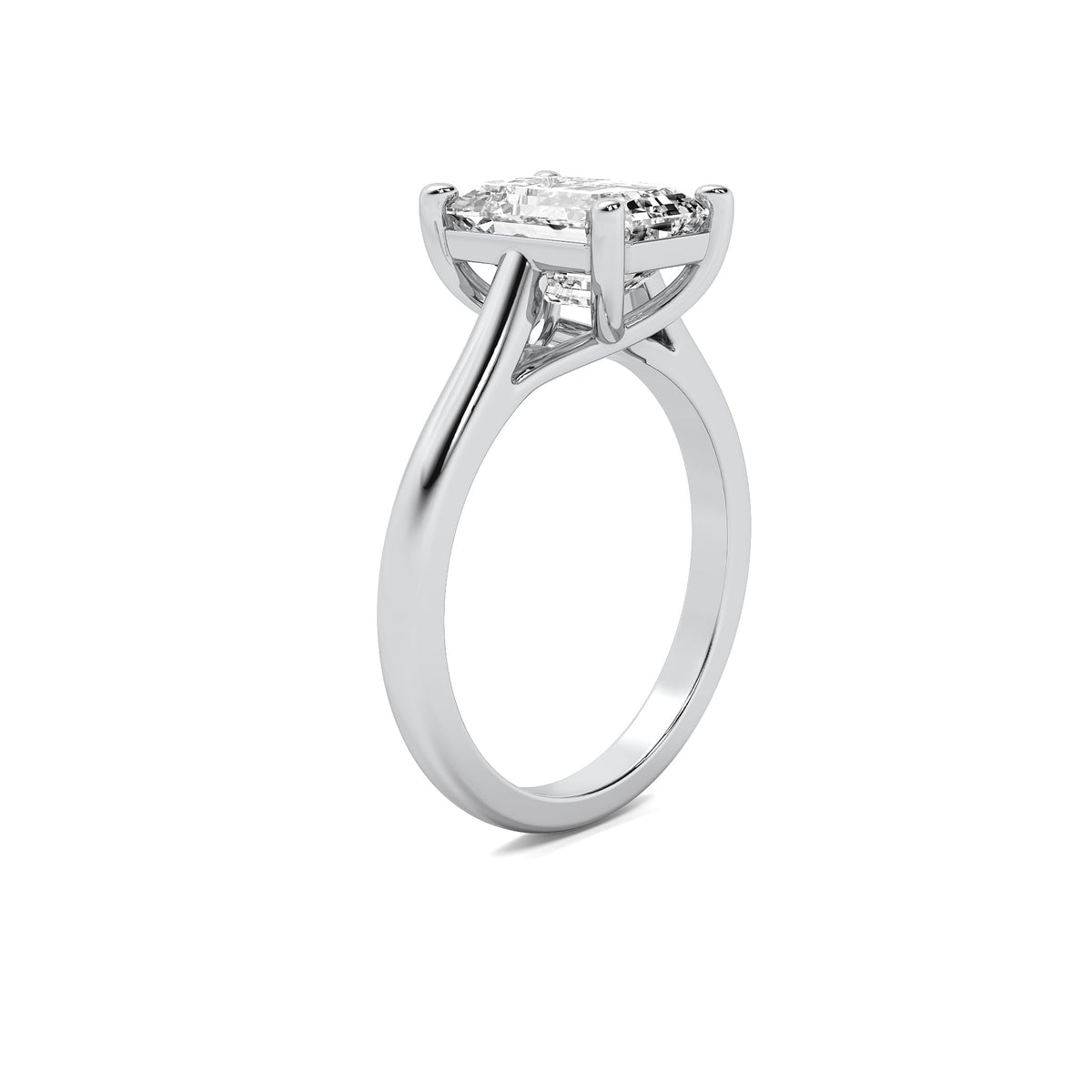 Modern Cathedral Emerald Solitaire Diamond Ring