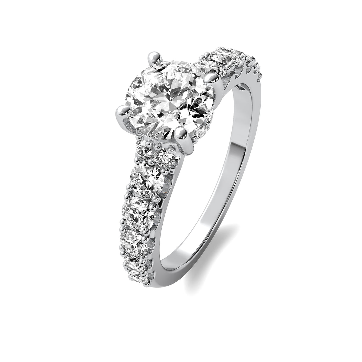 Helena Round Solitaire with Hidden Halo and Accent Diamonds