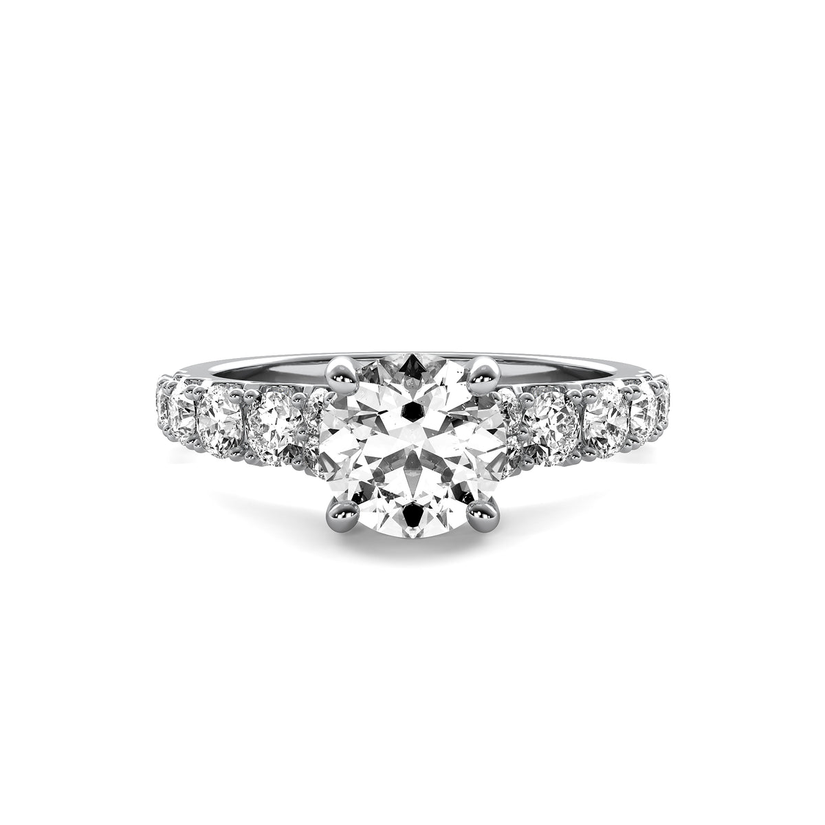 Helena Round Solitaire with Hidden Halo and Accent Diamonds