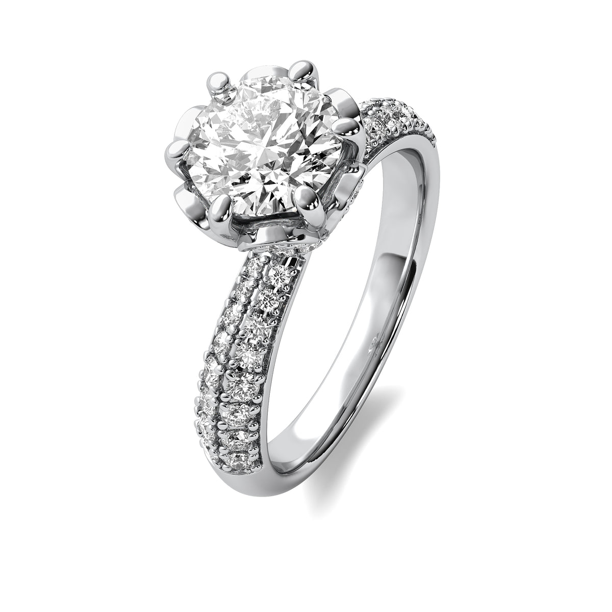 Florence Round Soliatire with Hidden Halo and Accent Diamonds