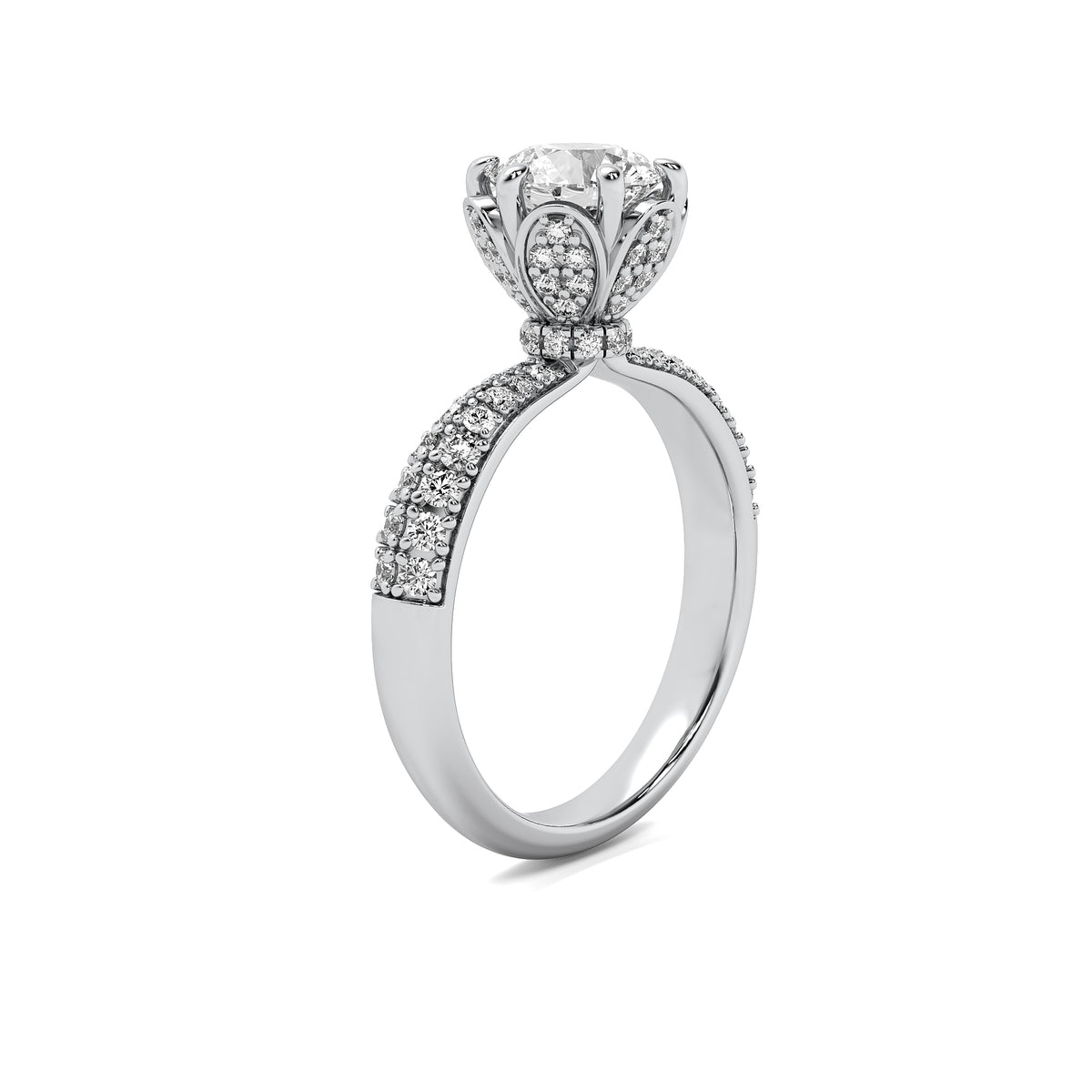 Florence Round Soliatire with Hidden Halo and Accent Diamonds