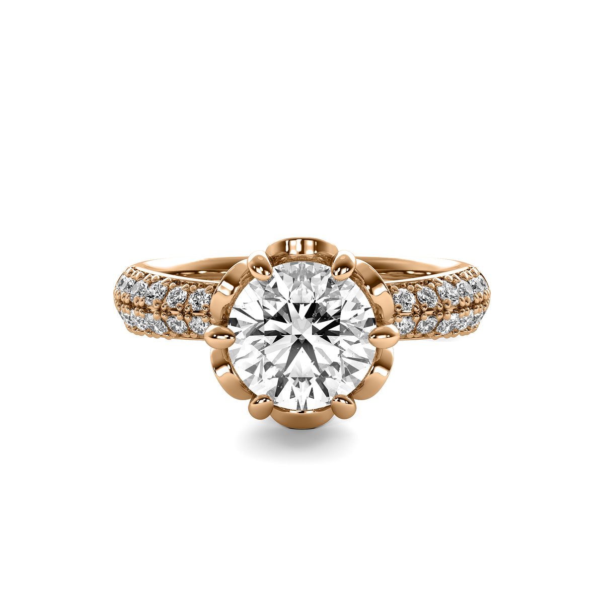 Florence Round Soliatire with Hidden Halo and Accent Diamonds