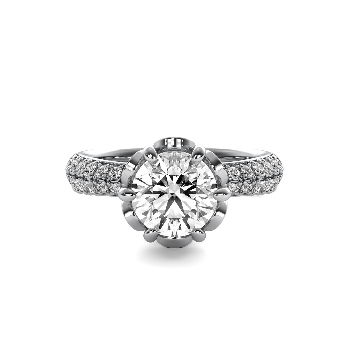 Florence Round Soliatire with Hidden Halo and Accent Diamonds