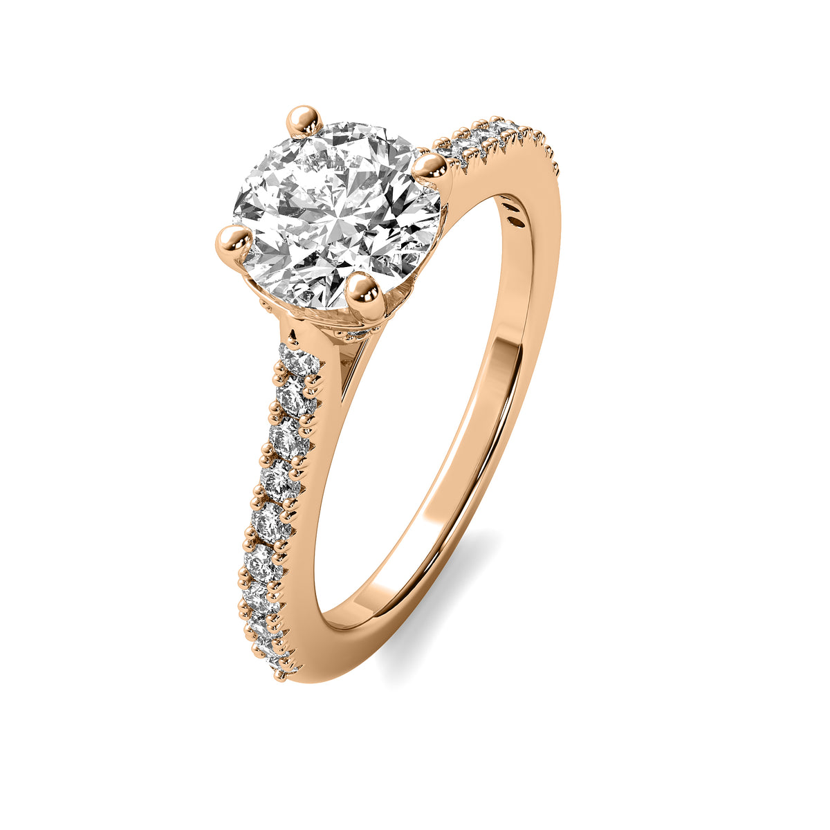 Thalia Round Solitaire with Hidden Halo and Accent Diamonds