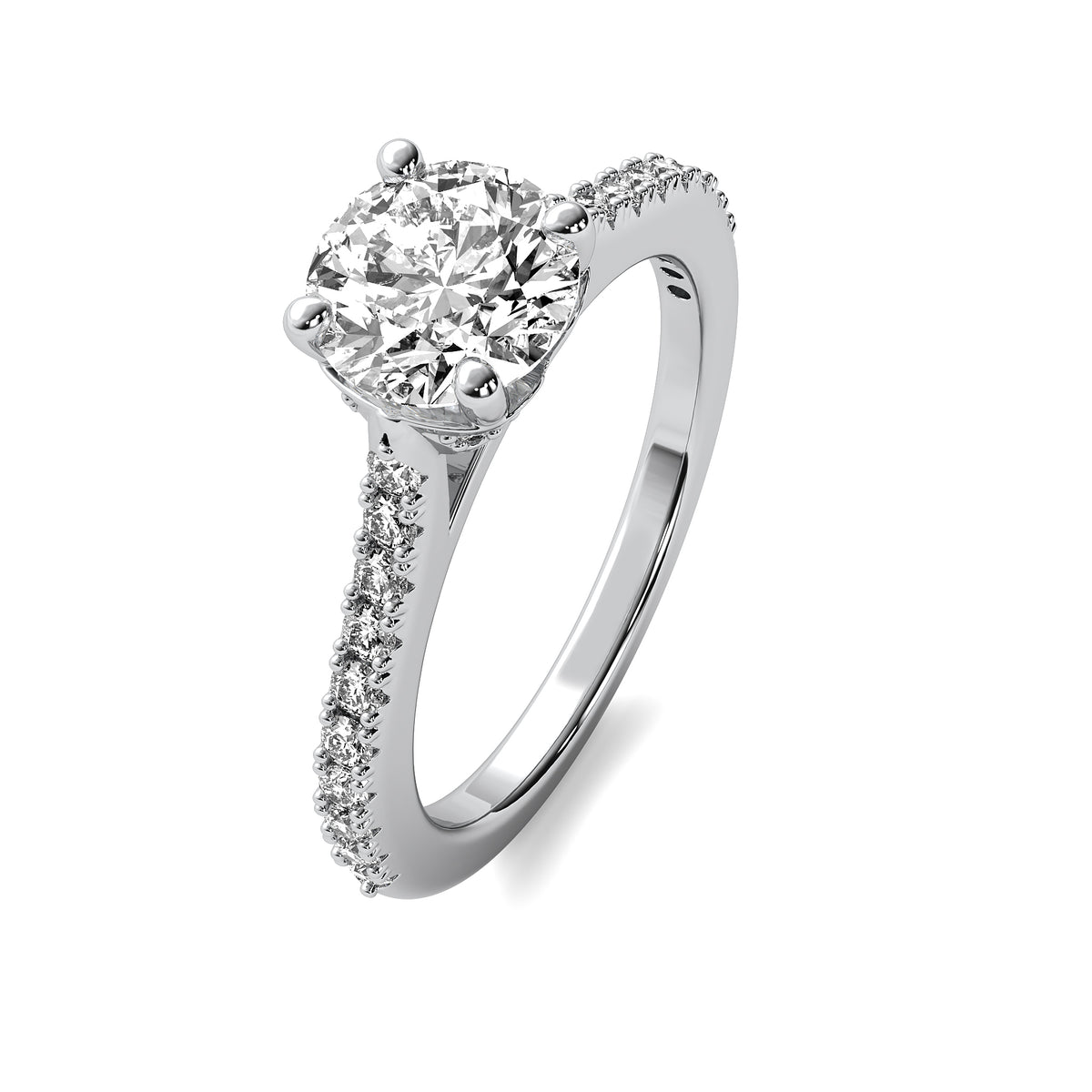 Thalia Round Solitaire with Hidden Halo and Accent Diamonds