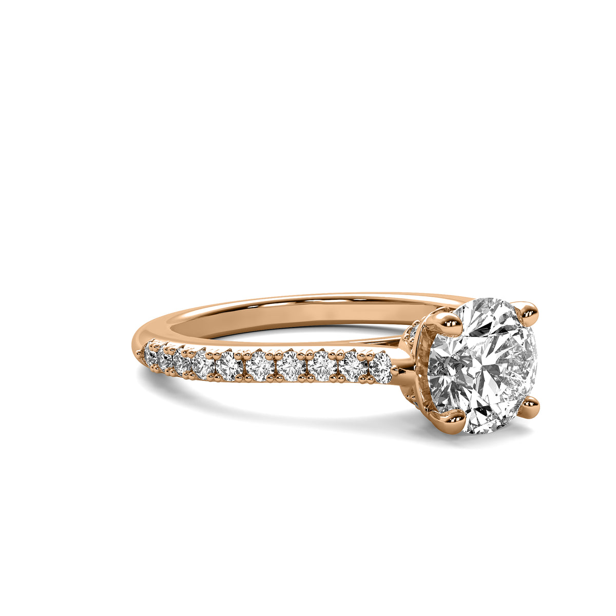 Thalia Round Solitaire with Hidden Halo and Accent Diamonds