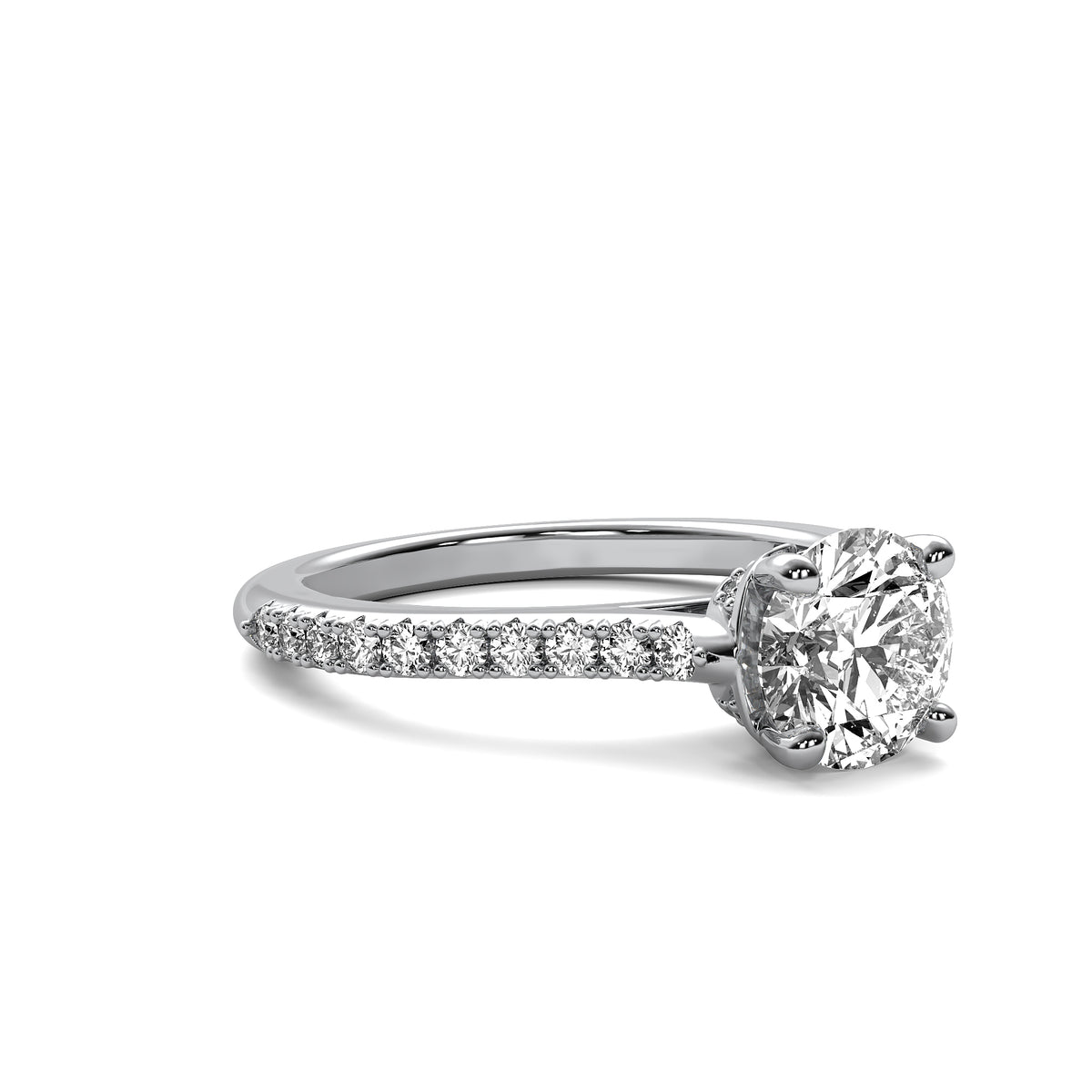 Thalia Round Solitaire with Hidden Halo and Accent Diamonds