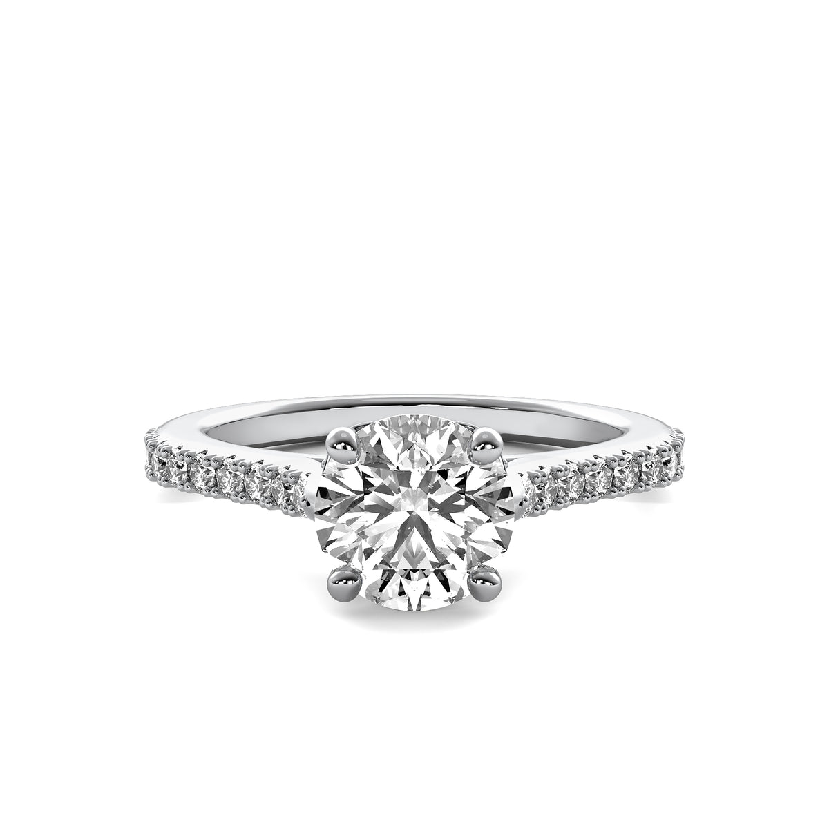 Thalia Round Solitaire with Hidden Halo and Accent Diamonds