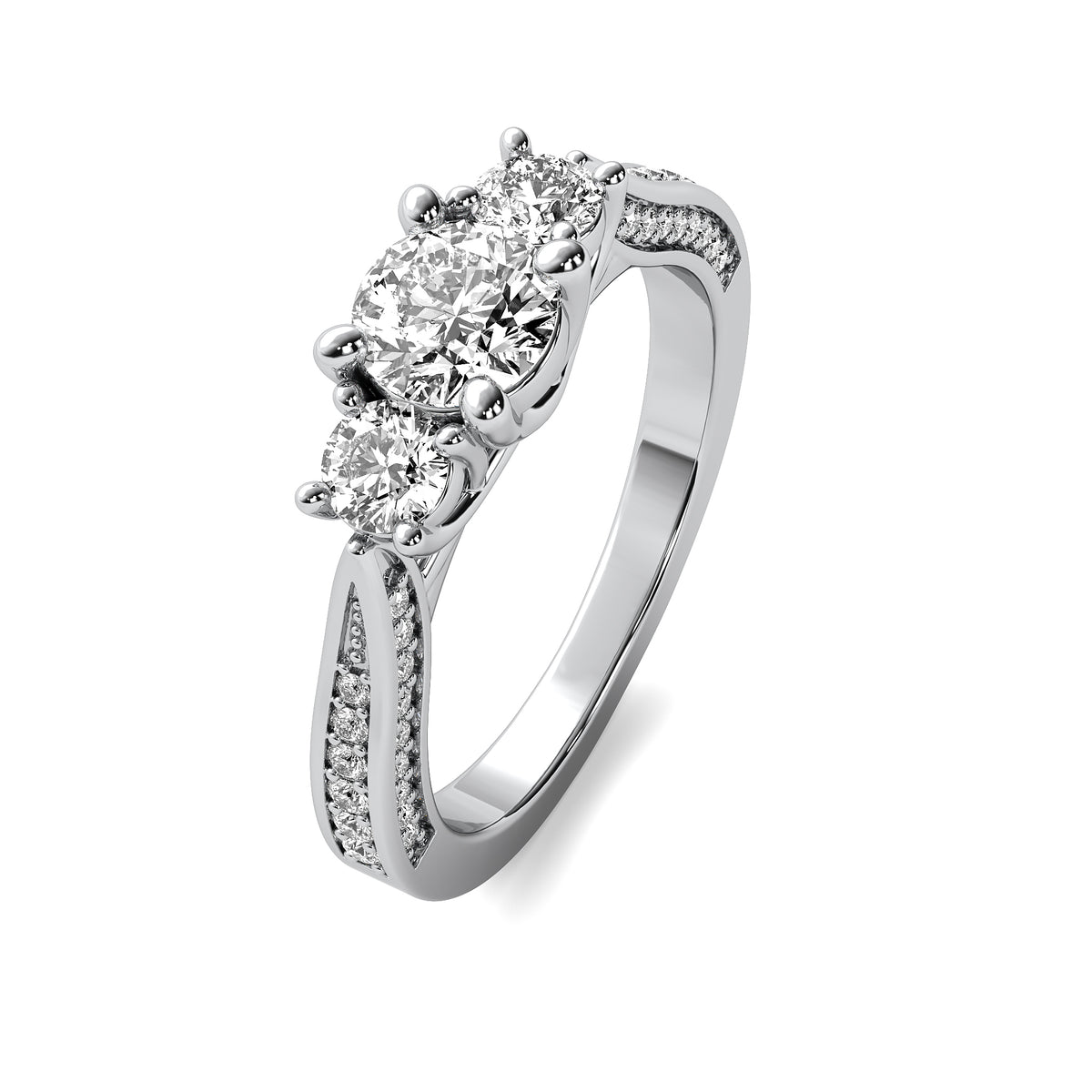 Ara Round Solitaire with Round Side Stones and Twist