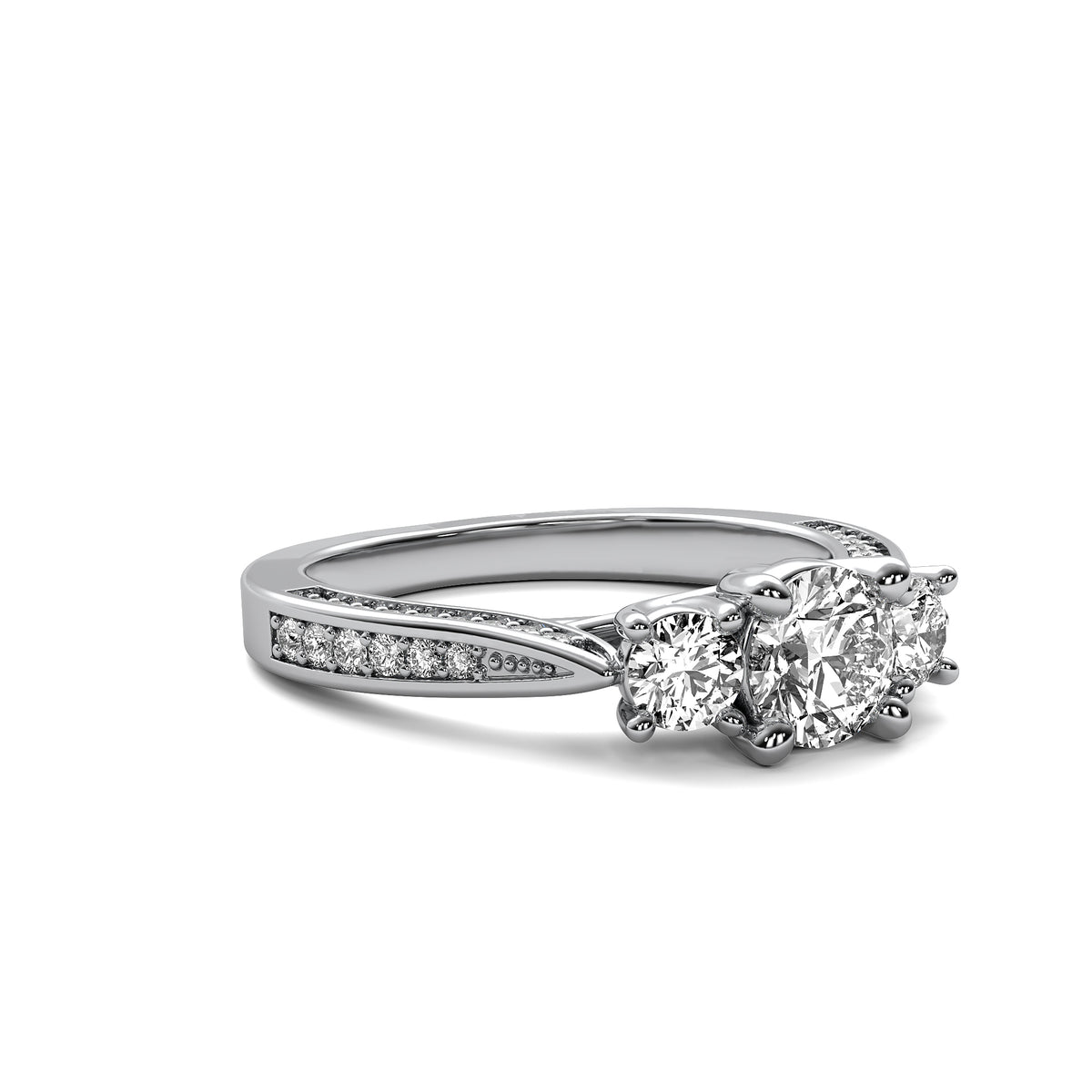 Ara Round Solitaire with Round Side Stones and Twist