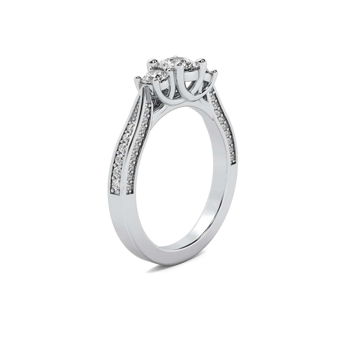 Ara Round Solitaire with Round Side Stones and Twist
