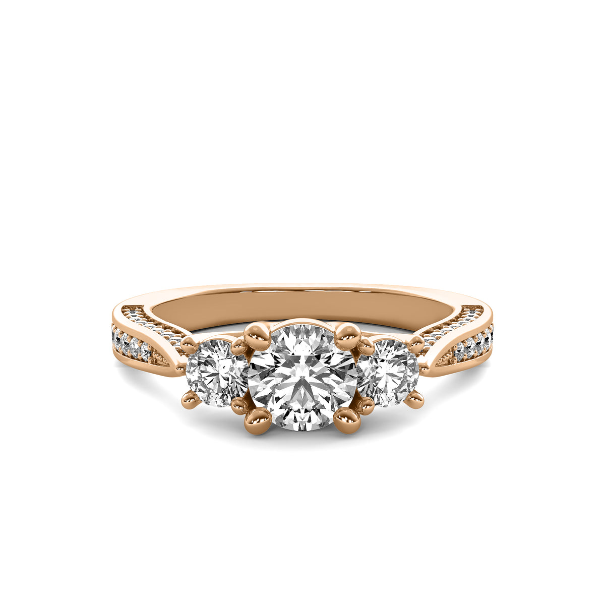 Ara Round Solitaire with Round Side Stones and Twist