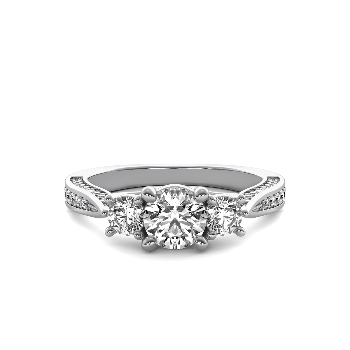 Ara Round Solitaire with Round Side Stones and Twist