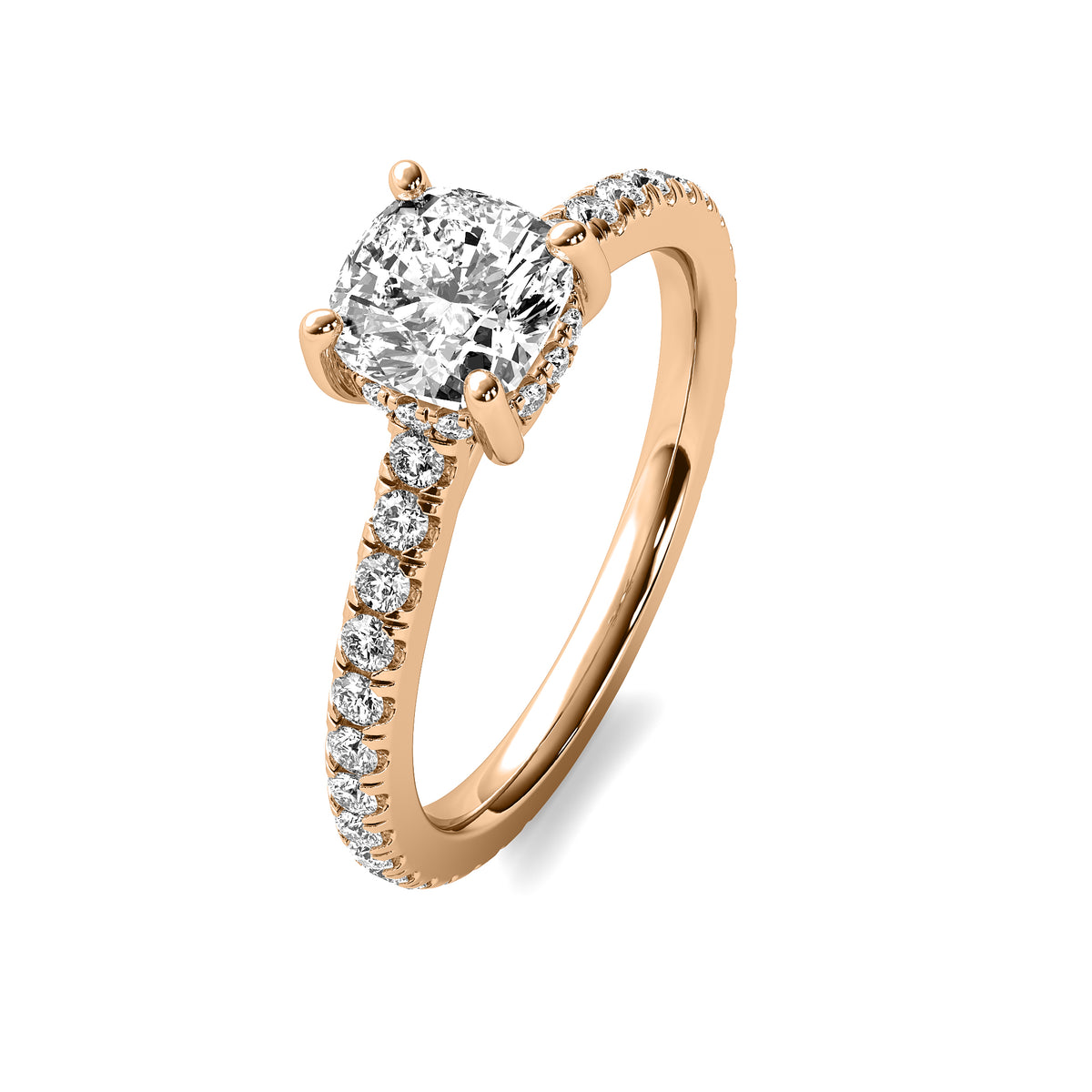 Fiora Cushion Solitaire with Hidden Halo and Accent Stones