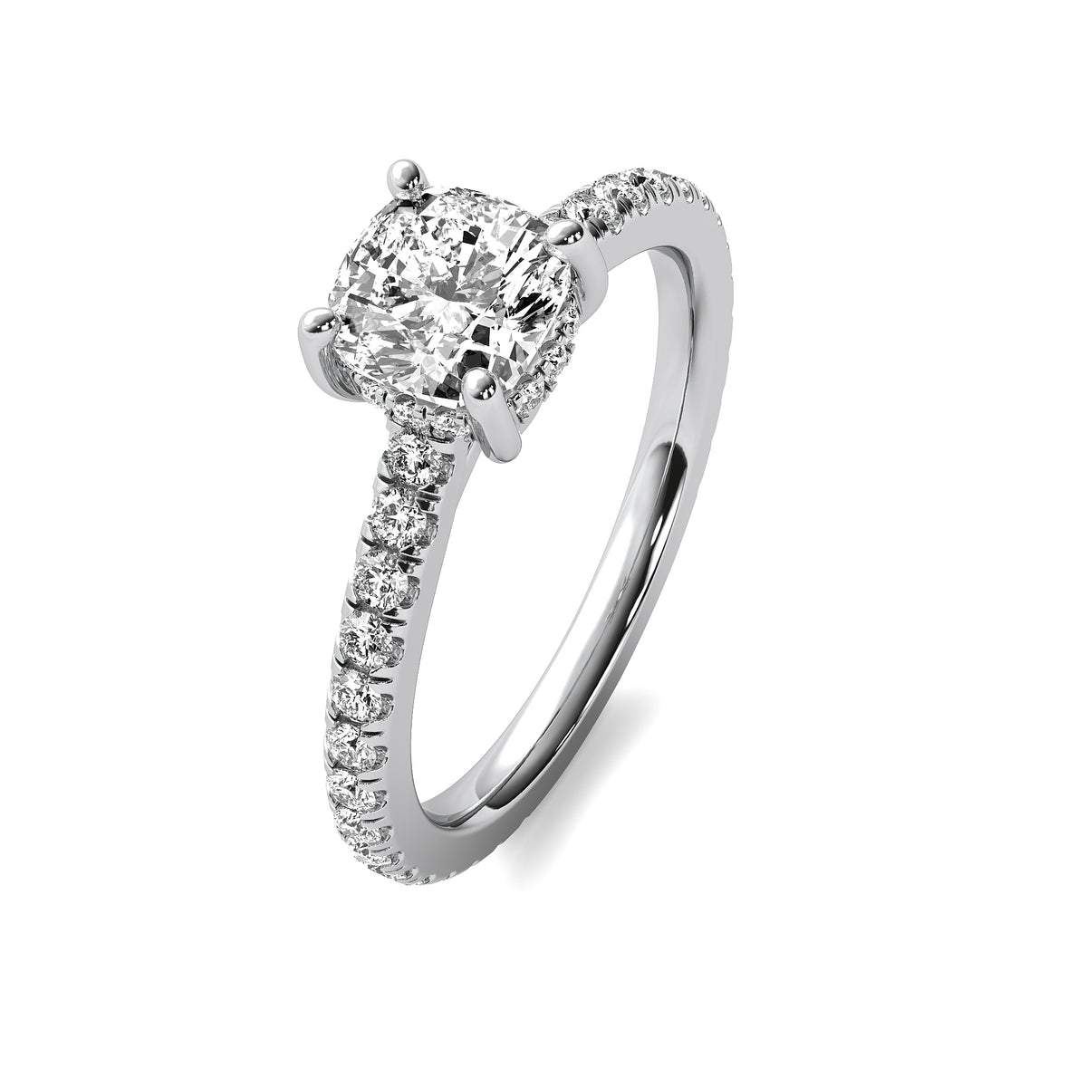Fiora Cushion Solitaire with Hidden Halo and Accent Stones