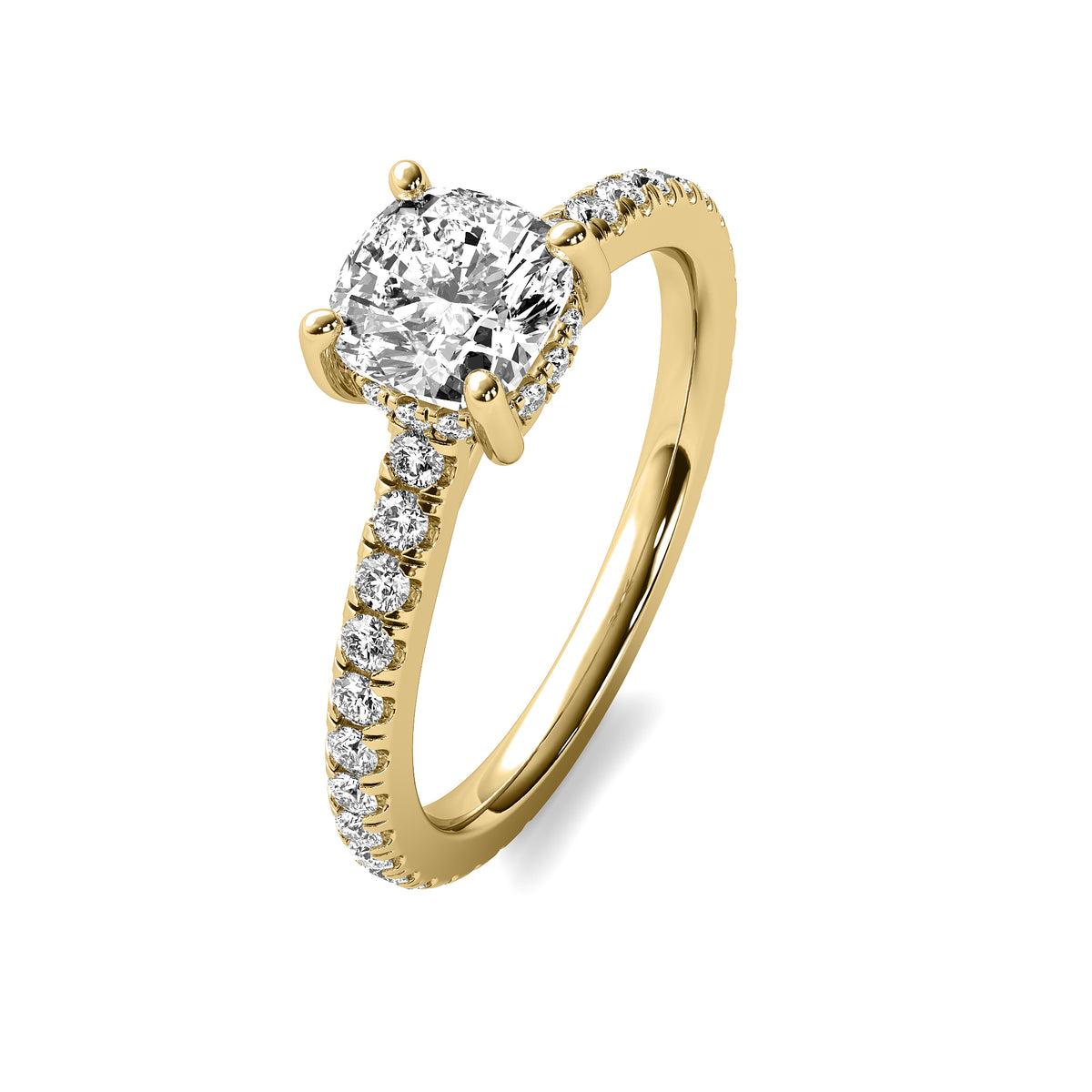Fiora Cushion Solitaire with Hidden Halo and Accent Stones