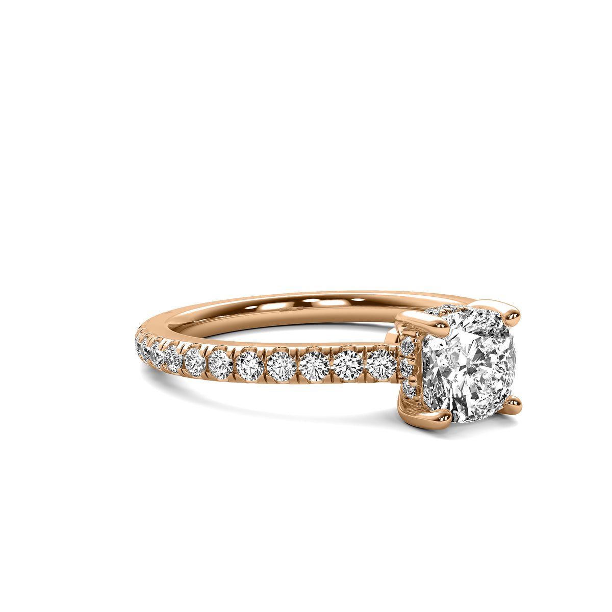 Fiora Cushion Solitaire with Hidden Halo and Accent Stones