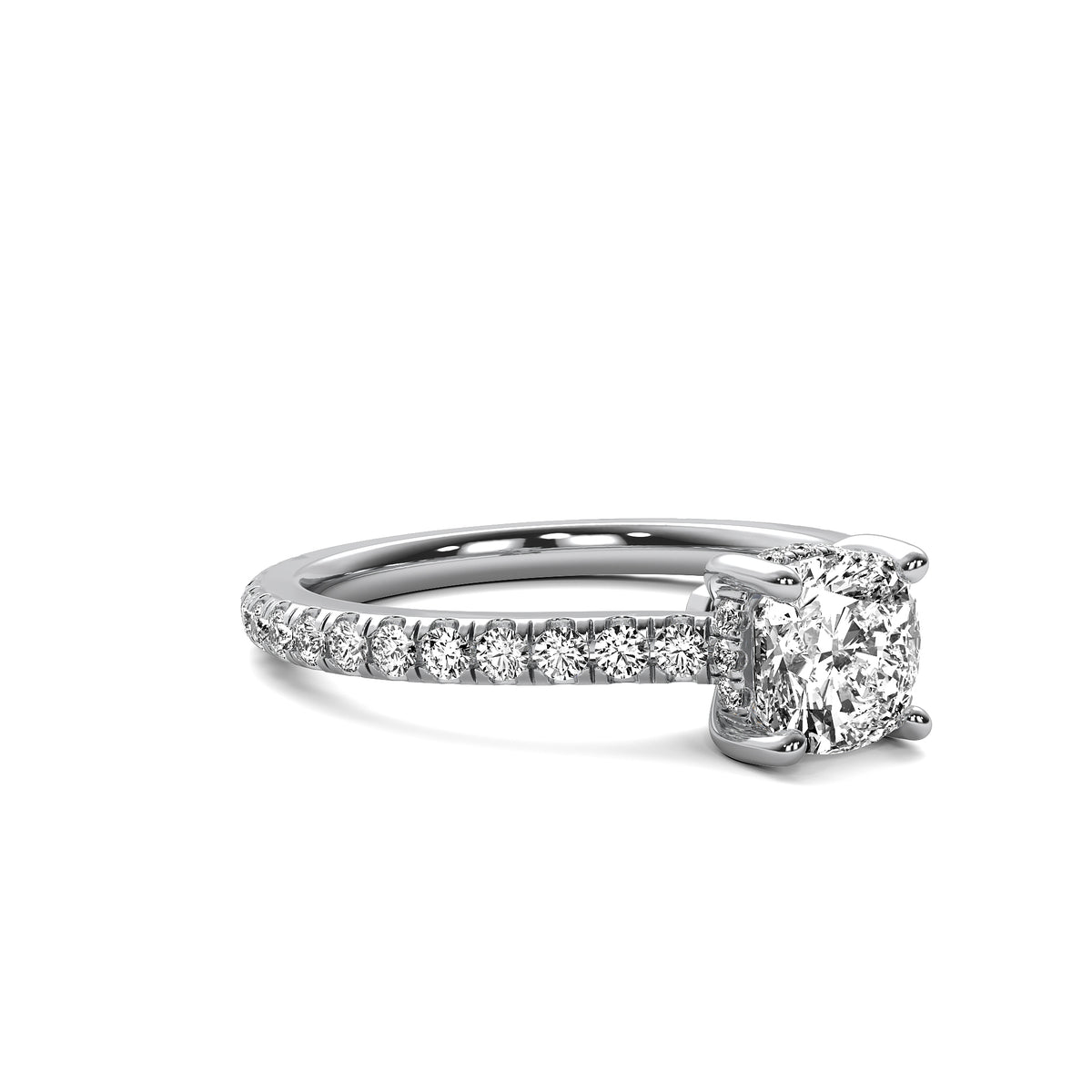 Fiora Cushion Solitaire with Hidden Halo and Accent Stones