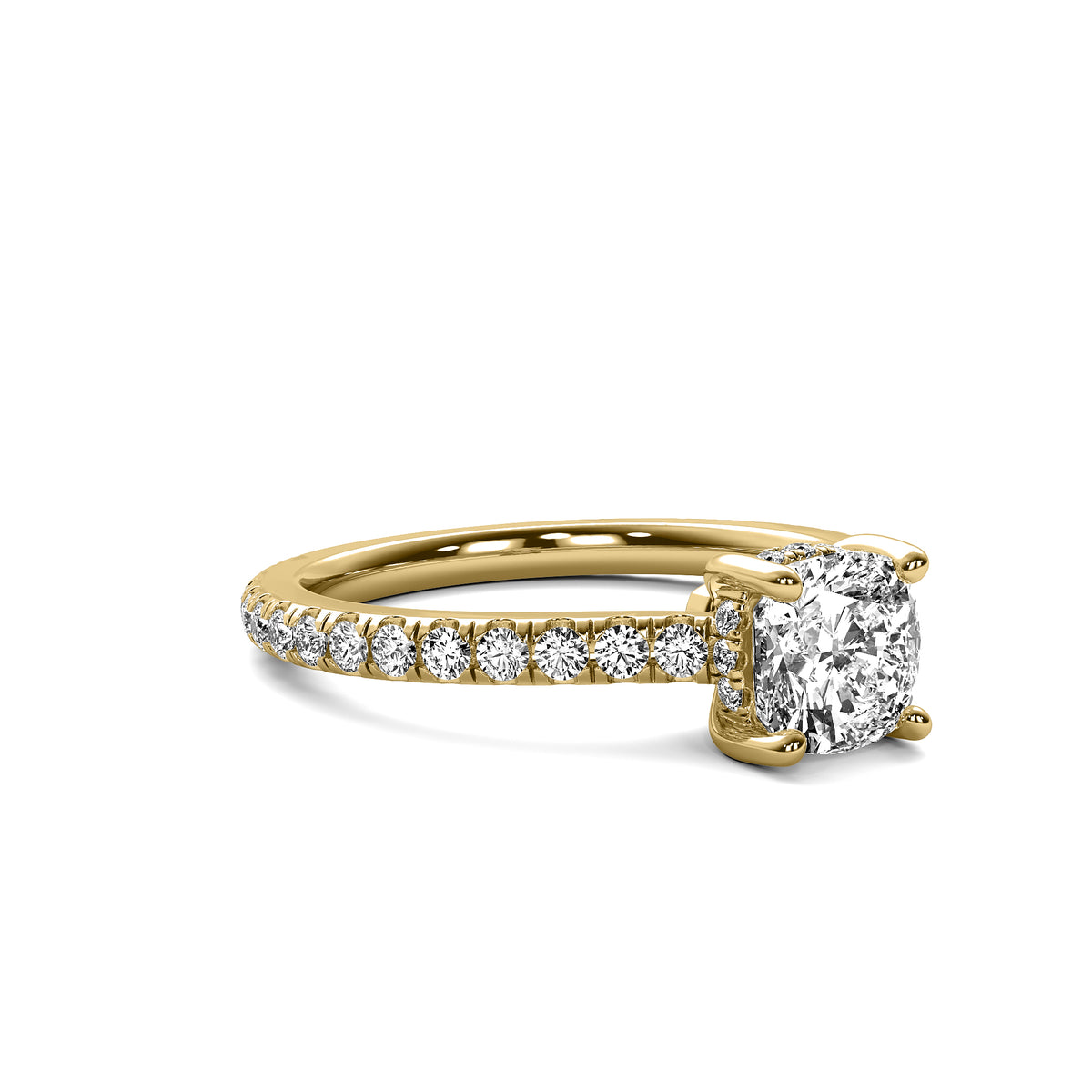 Fiora Cushion Solitaire with Hidden Halo and Accent Stones