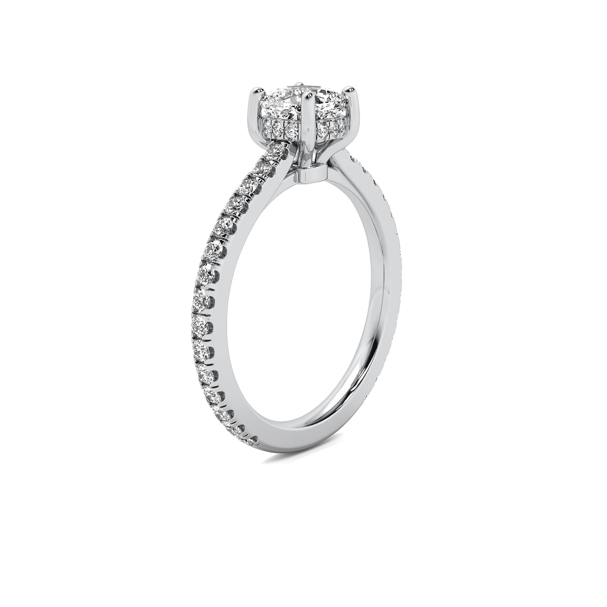 Fiora Cushion Solitaire with Hidden Halo and Accent Stones