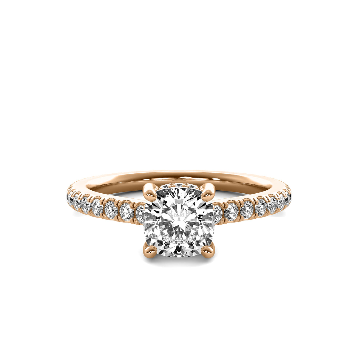 Fiora Cushion Solitaire with Hidden Halo and Accent Stones