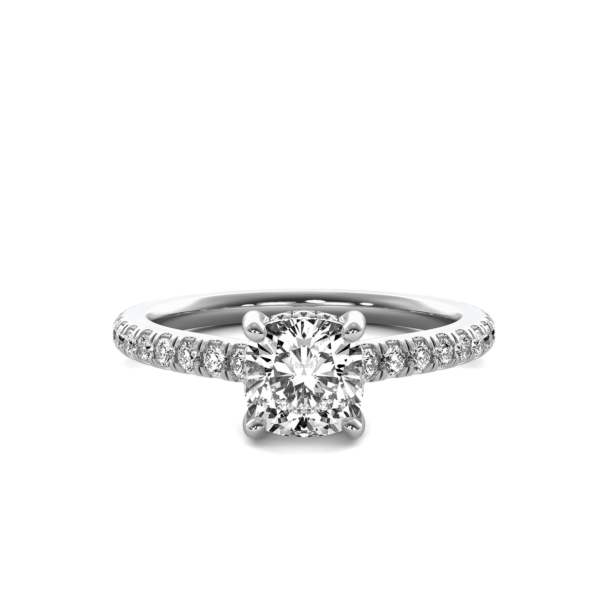 Fiora Cushion Solitaire with Hidden Halo and Accent Stones