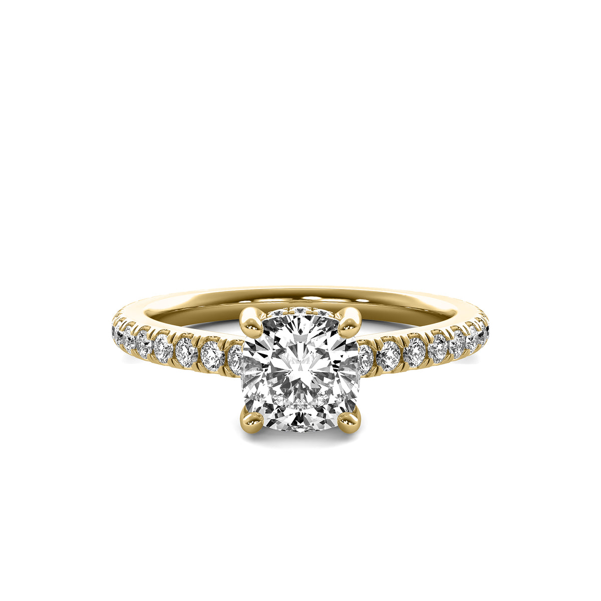 Fiora Cushion Solitaire with Hidden Halo and Accent Stones