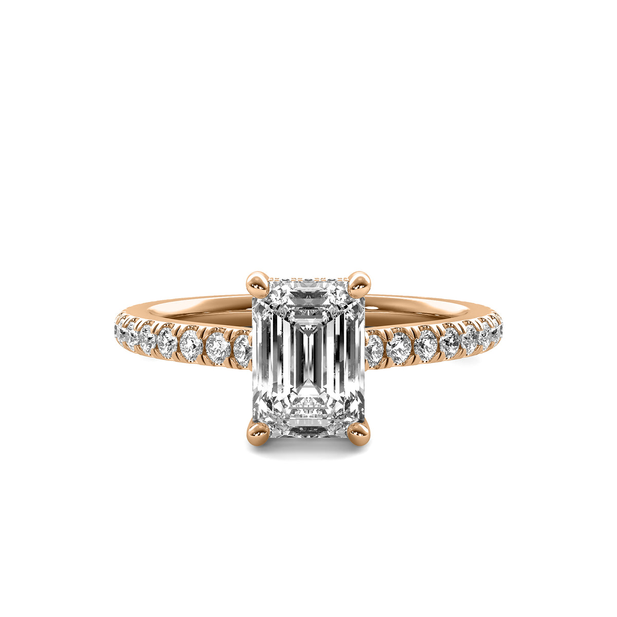 Opaline Emerald Solitaire with Hidden Halo and Accent Stones