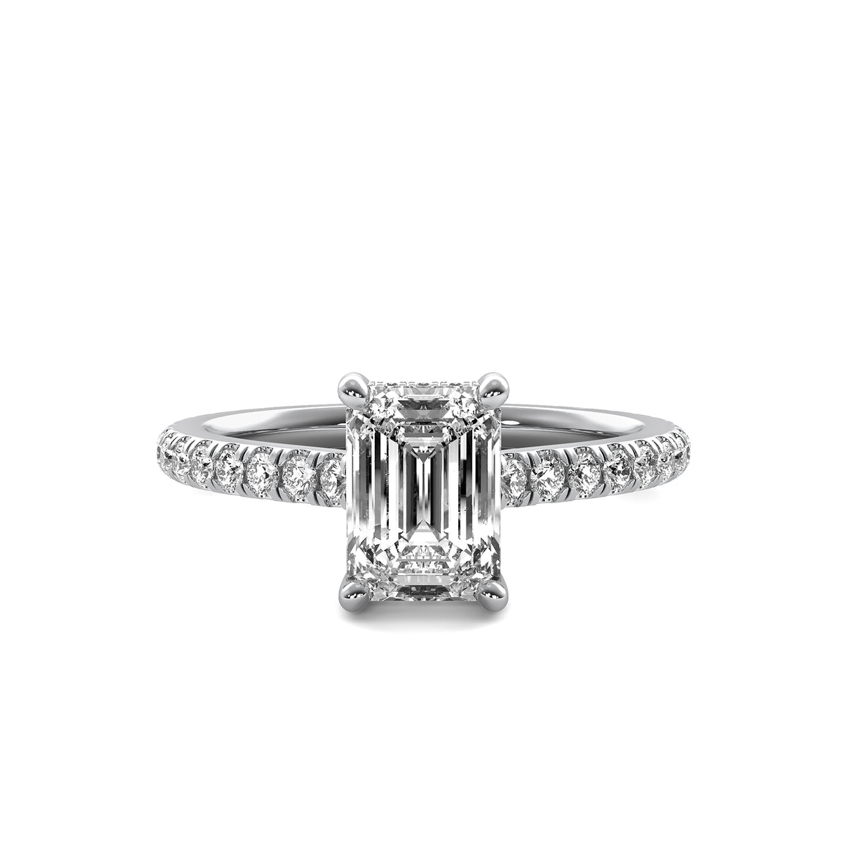 Opaline Emerald Solitaire with Hidden Halo and Accent Stones