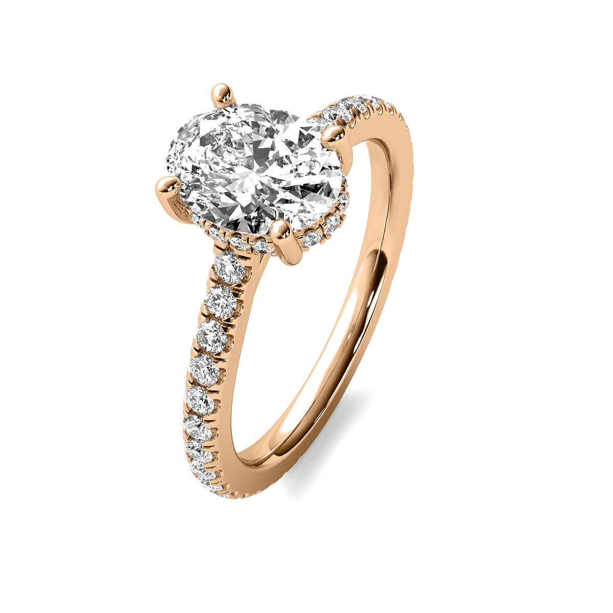 Ines Oval Solitaire with Hidden Halo and Accent Diamonds
