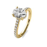 Ines Oval Solitaire with Hidden Halo and Accent Diamonds