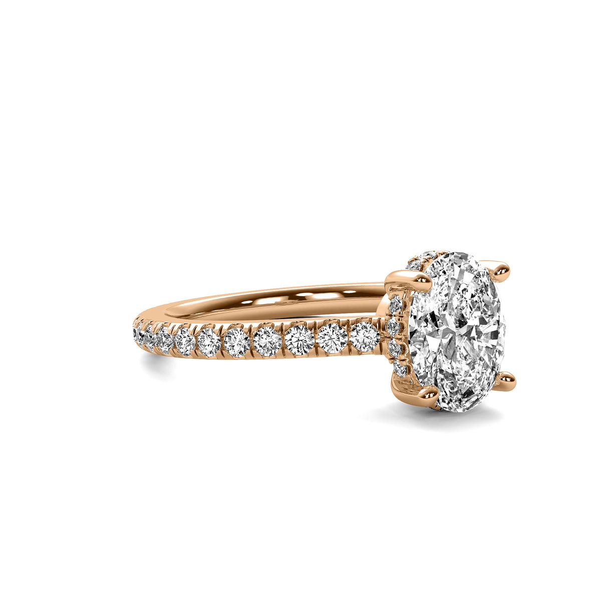 Ines Oval Solitaire with Hidden Halo and Accent Diamonds