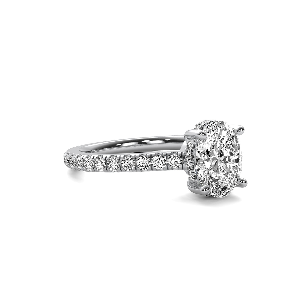 Ines Oval Solitaire with Hidden Halo and Accent Diamonds