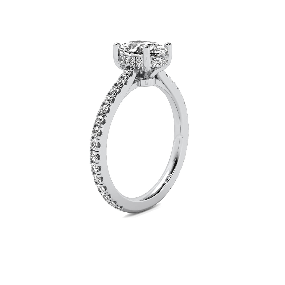 Ines Oval Solitaire with Hidden Halo and Accent Diamonds