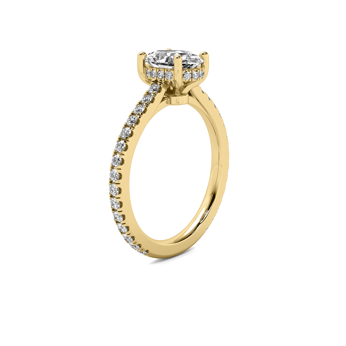 Ines Oval Solitaire with Hidden Halo and Accent Diamonds