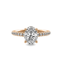 Ines Oval Solitaire with Hidden Halo and Accent Diamonds