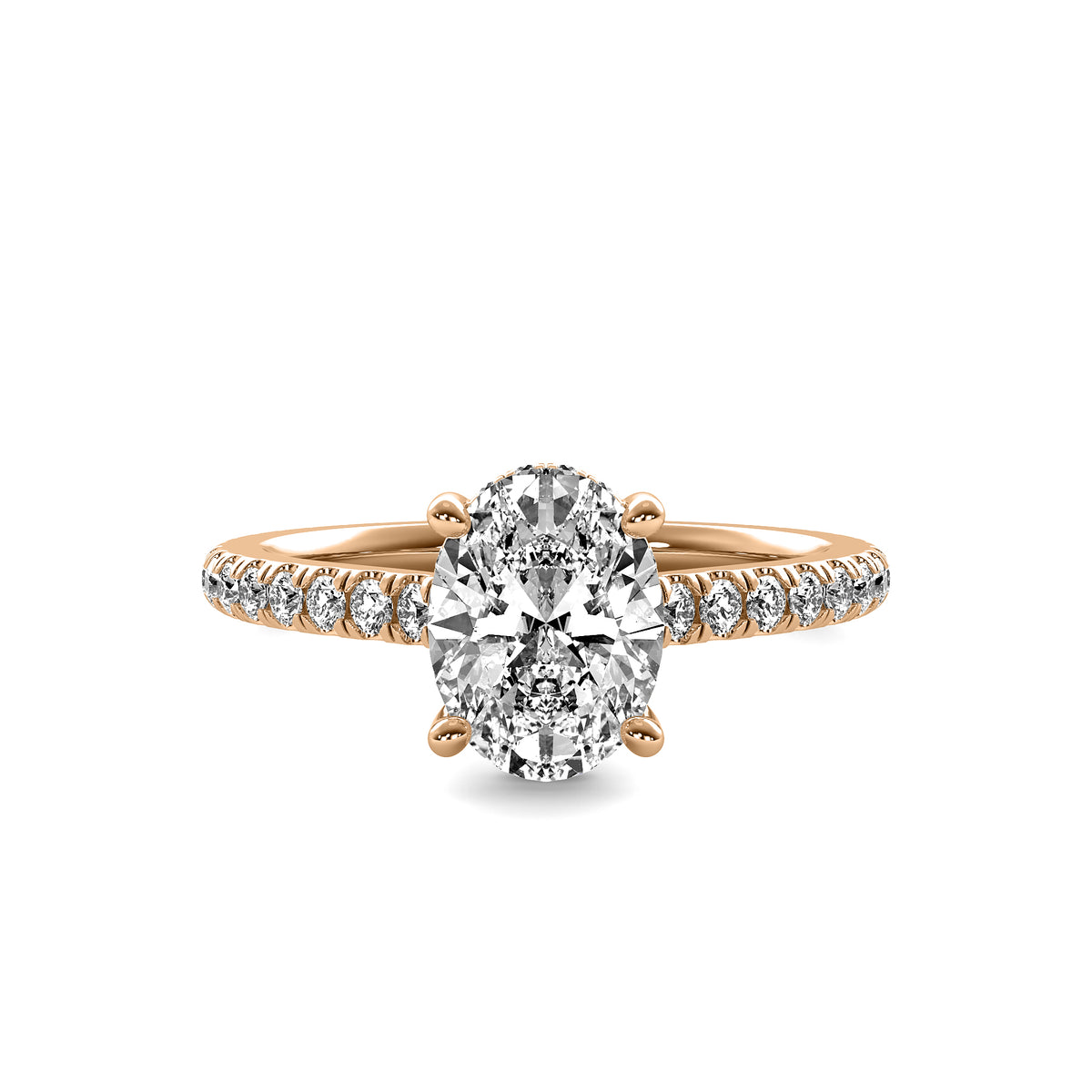 Ines Oval Solitaire with Hidden Halo and Accent Diamonds