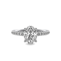 Ines Oval Solitaire with Hidden Halo and Accent Diamonds