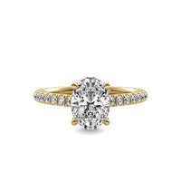Ines Oval Solitaire with Hidden Halo and Accent Diamonds