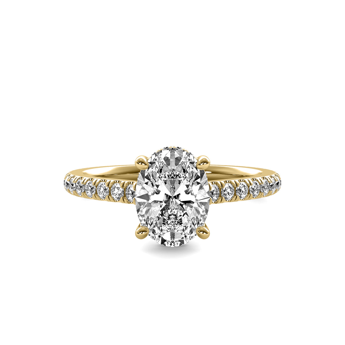 Ines Oval Solitaire with Hidden Halo and Accent Diamonds