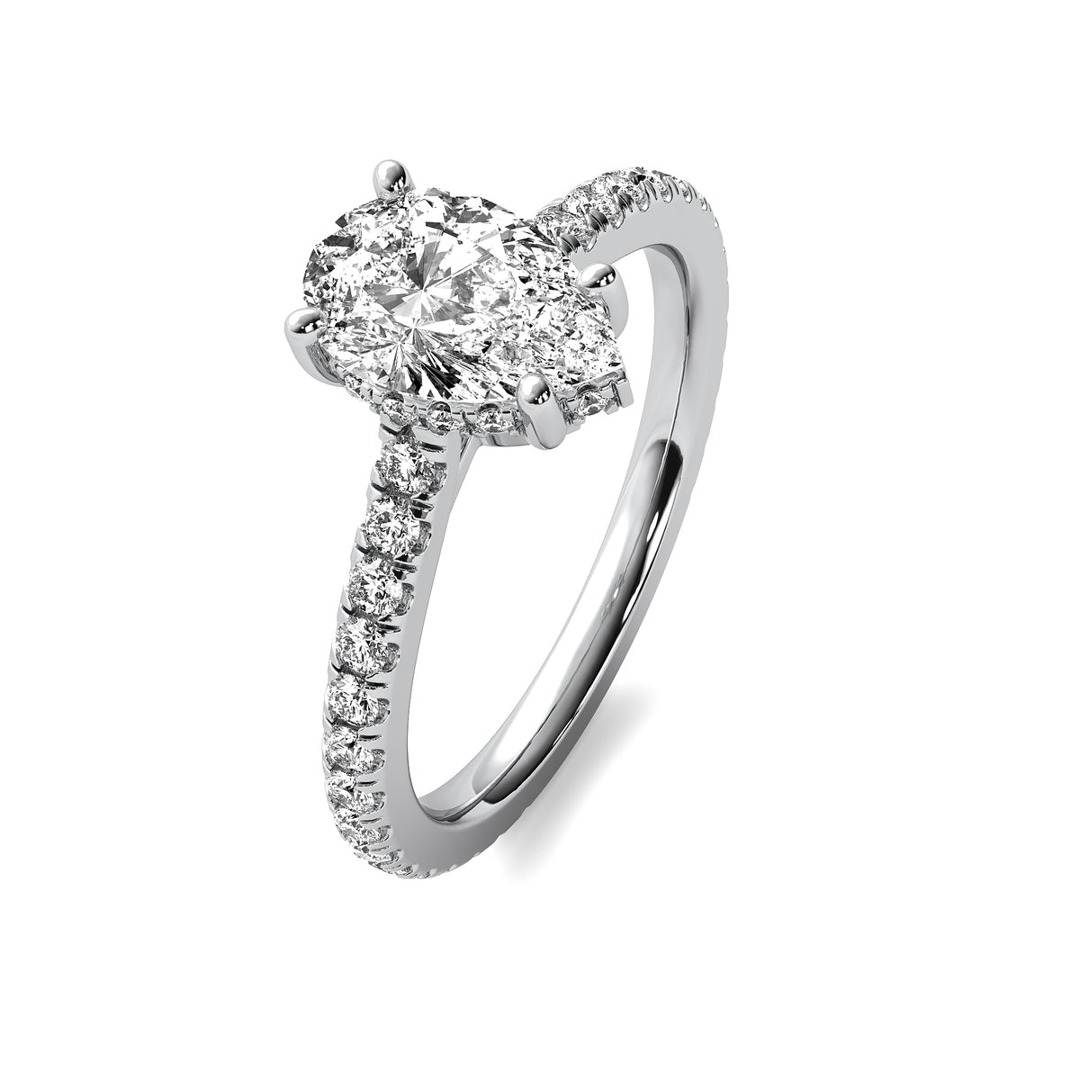 Isola Pear Solitaire with Hidden Halo and Accent Stones