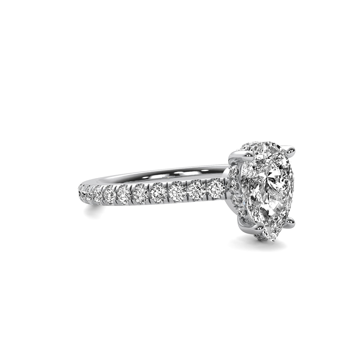 Isola Pear Solitaire with Hidden Halo and Accent Stones
