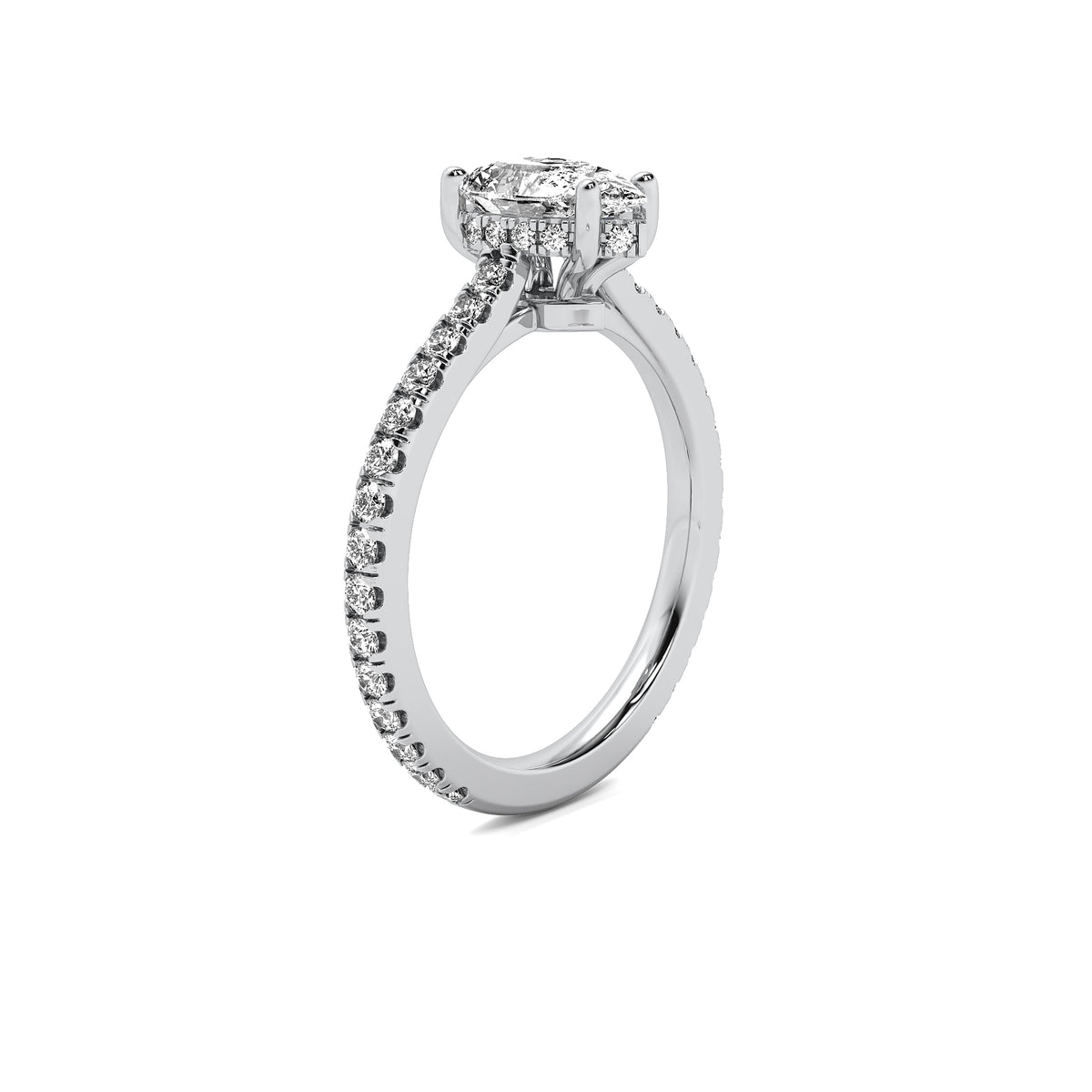 Isola Pear Solitaire with Hidden Halo and Accent Stones