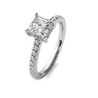 Solene Princess Solitaire with Hidden Halo and Accent Diamonds