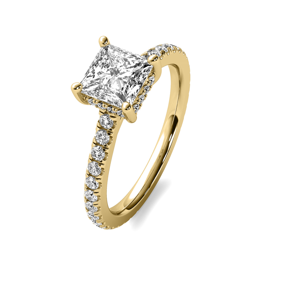 Solene Princess Solitaire with Hidden Halo and Accent Diamonds