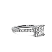Solene Princess Solitaire with Hidden Halo and Accent Diamonds