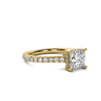Solene Princess Solitaire with Hidden Halo and Accent Diamonds
